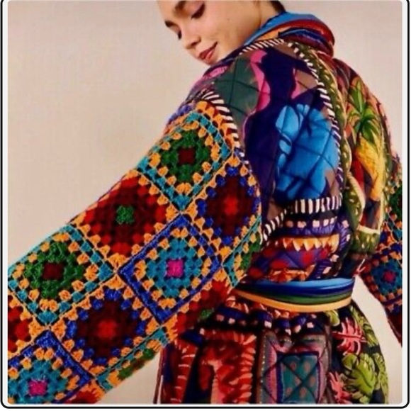 FARM Rio Jackets & Blazers - NWT FARM Rio Patchwork Tapestry Crochet Puffer Jacket